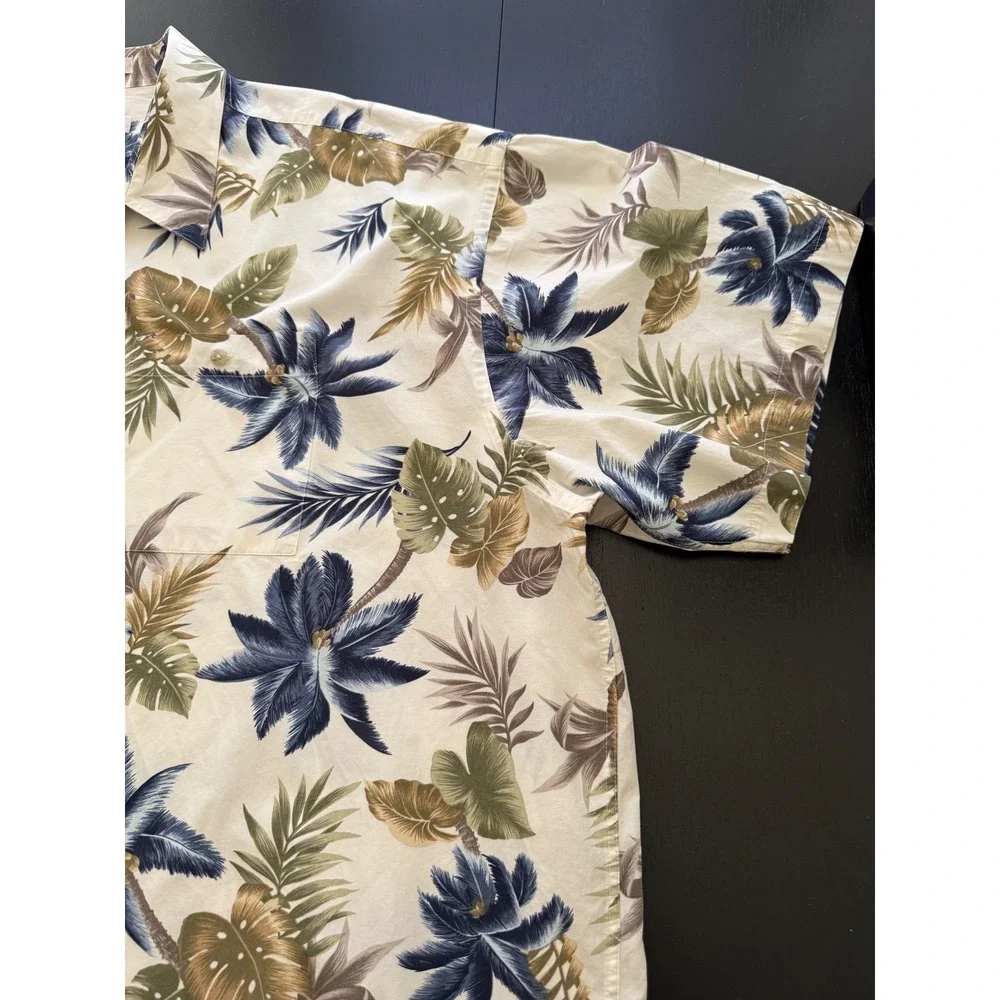 Pierre Cardin Mens Tropical Camp Shirt Size 4XL Cream Short Sleeve Button Down